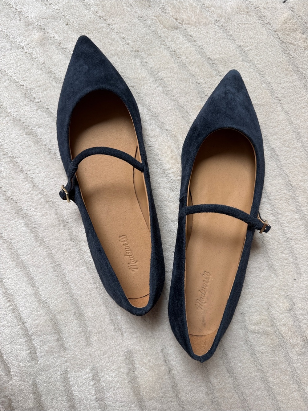 Madewell Pointed Mary Jane Flats in Navy